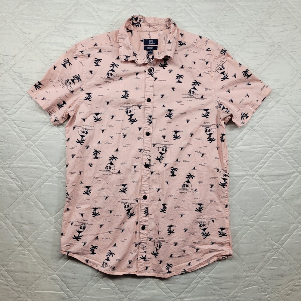 George Pink Skull Island short sleeve dress shirt‎ size M slim fit